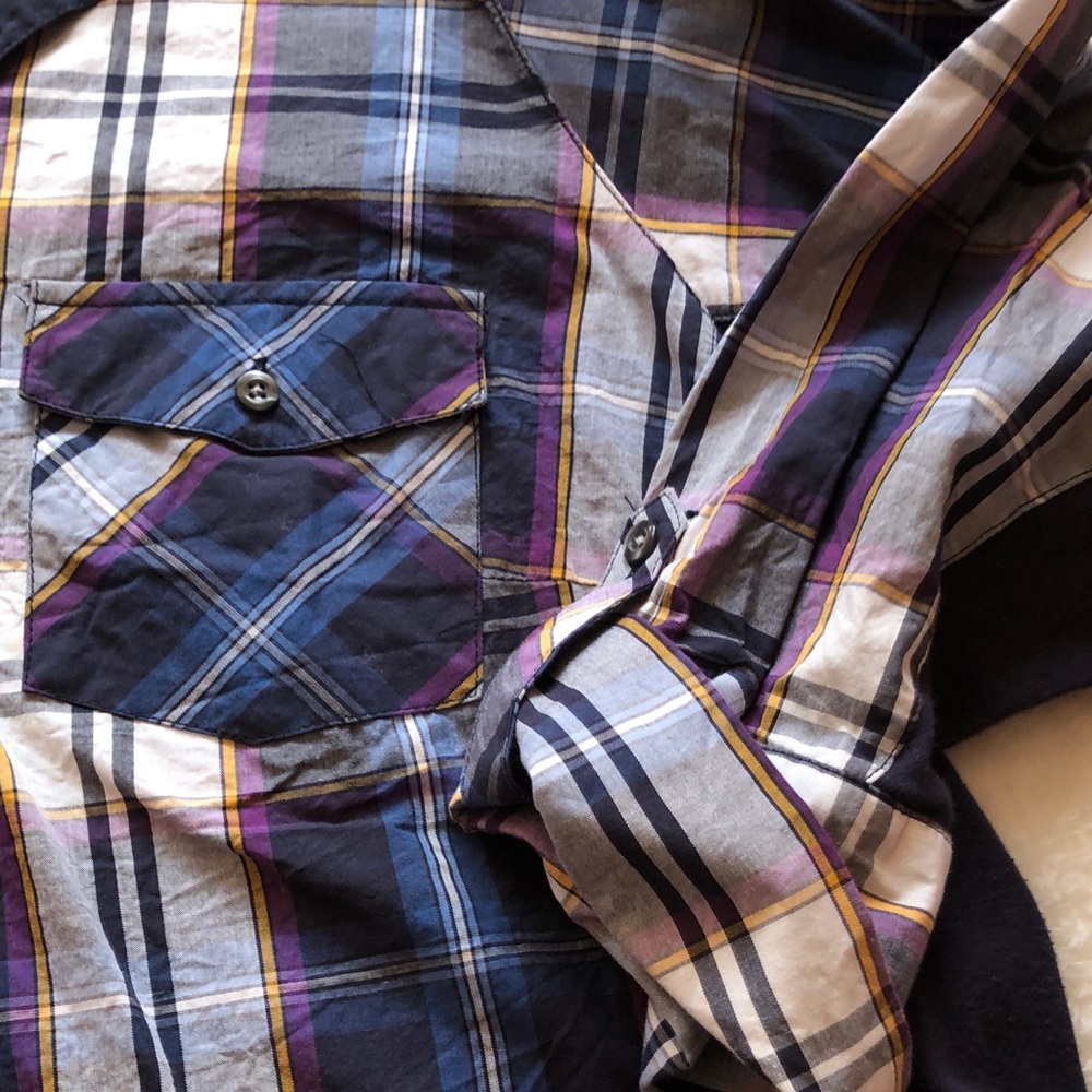 Zac & Rachel Navy and White Plaid Button Down Shirt - Picture 3 of 5